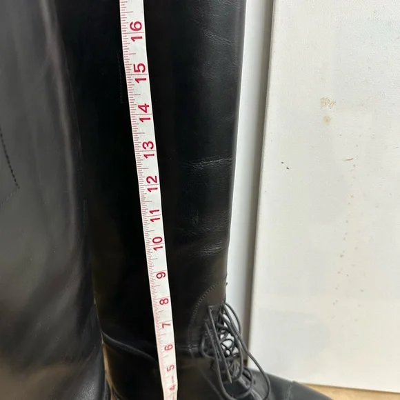 Black Lace-Up Tall Women’s Riding Boots - Leather Ralph Lauren Made in Italy - Picture 8 of 10